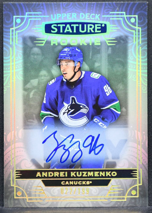 2022-23 UD Stature Rookie Autographs Andrei Kuzmenko 186 RC Auto 022/199
