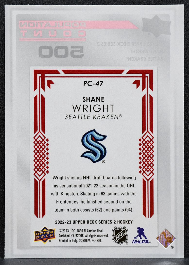 2022-23 Upper Deck Population Count 500 Shane Wright PC-47 Seattle Kraken 8235
