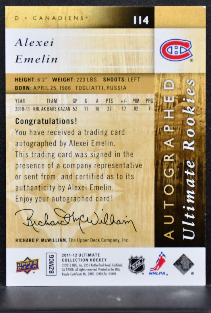 2011-12 UD Ultimate Collection Autographed Rookie Emelin RC Auto 022/299 3780