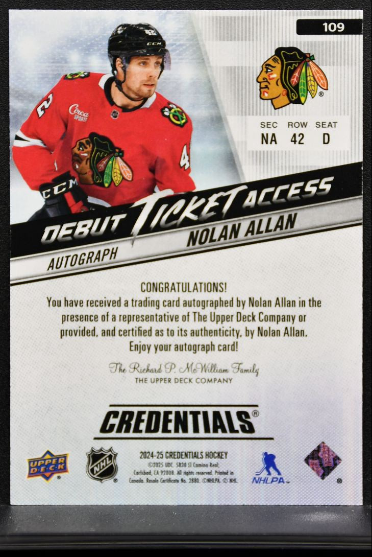 2024-25 UD Credentials Debut Ticket Access Auto Allan RC Auto 064/199 9782