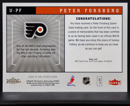 2006-07 Fleer Ultra Uniformity Peter Forsberg Nashville Predators Jersey 5746