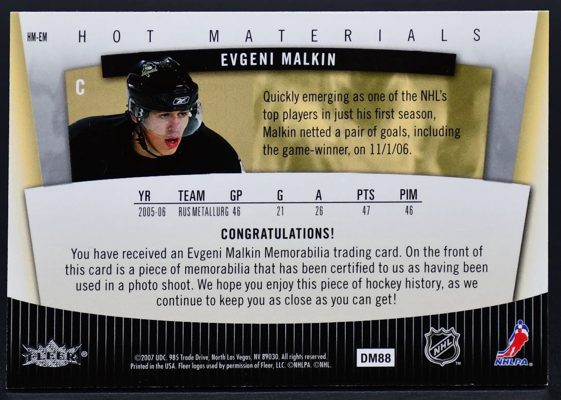 2006-07 Fleer Hot Prospects Materials Evgeni Malkin HM-EM Pittsburgh Penguins