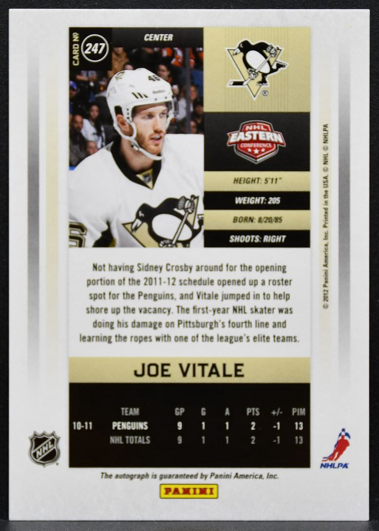 2011-12 Panini Contenders Calder Auto Joe Vitale Penguins RC Auto 532/800 2816