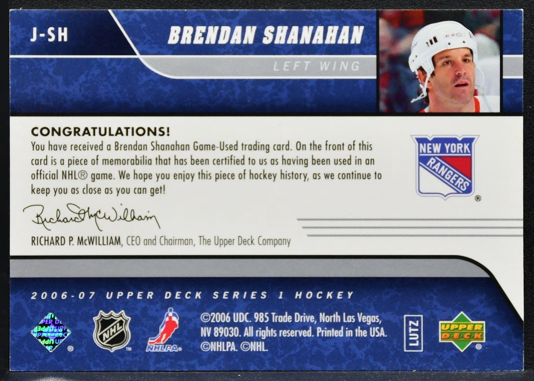 2006-07 Upper Deck Series 1 UD Game Jerseys Brendan Shanahan Rangers Jersey 2457