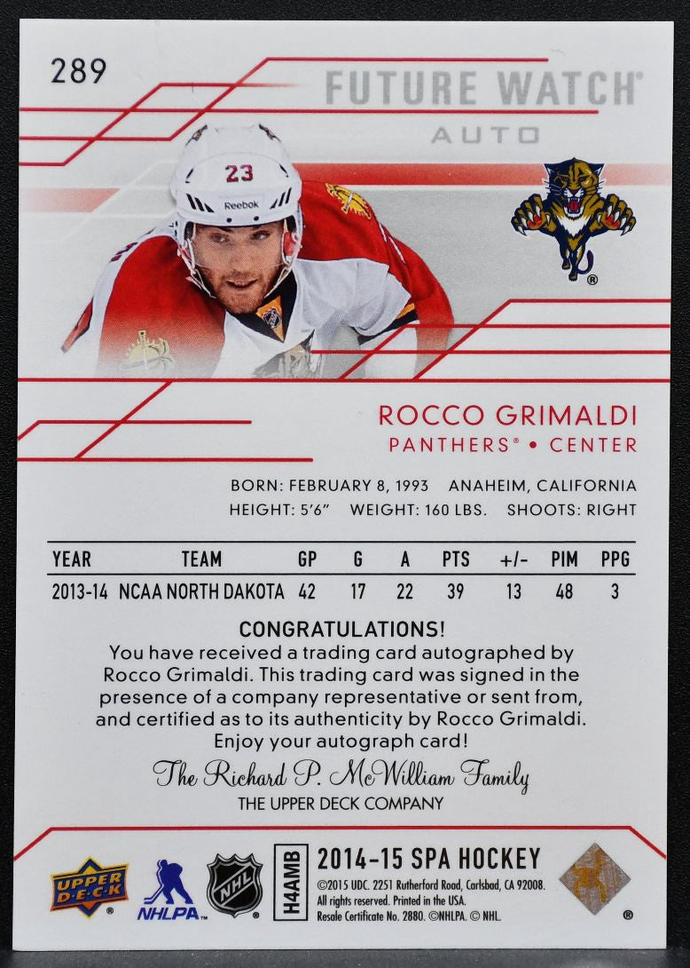 2014-15 SP Authentic Future Watch Auto Rocco Grimaldi RC Auto 961/999 2664