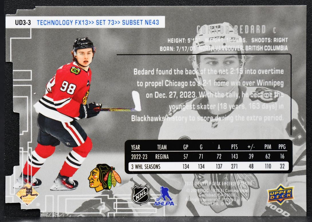 2023-24 Upper Deck 1998-99 UD3 Connor Bedard UD3-3 Chicago Blackhawks RC 8303