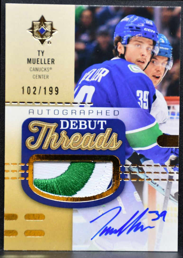 2025-26 UD Ultimate Debut Threads Mueller Canucks RC Auto /199 Patch 4090