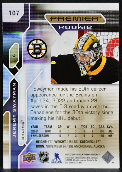 2021-22 Upper Deck Premier Rookie Gold Jeremy Swayman 107 Bruins RC 055/199 4395