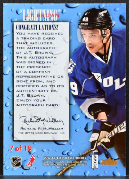 2012-13 Fleer Retro Rookie Sensation J.T. Brown Tampa Bay Lightning RC Auto 9601