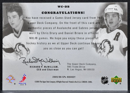 2005-06 SPx Winning Combos Chris Drury/Daniel Briere Sabres 036/350 Jersey 2929