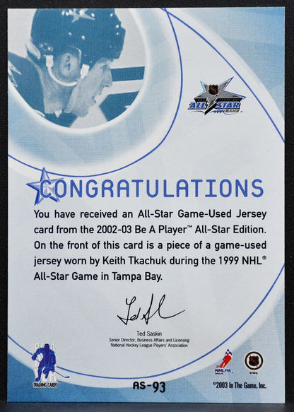 2002-03 In The Game Be a Player All-Star Edition Jerseys Tkachuk Jersey 8551