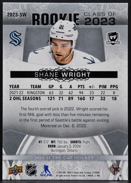 22-23 UD The Cup Rookie Class of 23 Shane Wright 23-SW Seattle Kraken RC 096/249 7863