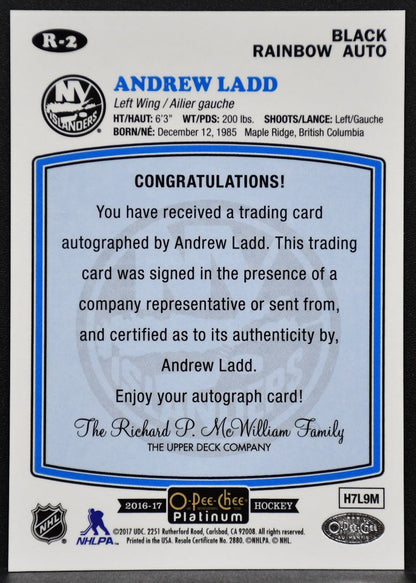 2016-17 OPC Platinum Retro Black Rainbow Andrew Ladd R-2 Islanders Auto 2582