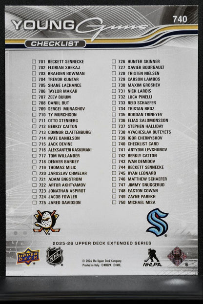 2025-26 UD Extended Series Young Guns Checklist Sennecke / Catton RC 4229
