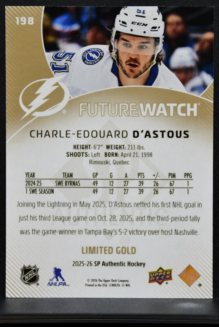 2025-26 SP Authentic Future Watch Limited Gold D'Astous Lightning RC 98/99 8587