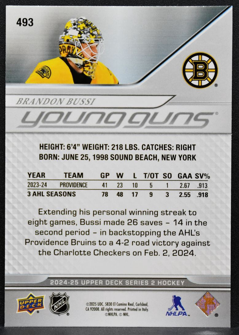 2024-25 Upper Deck Series 2 Young Guns Brandon Bussi 493 Boston Bruins RC 6074