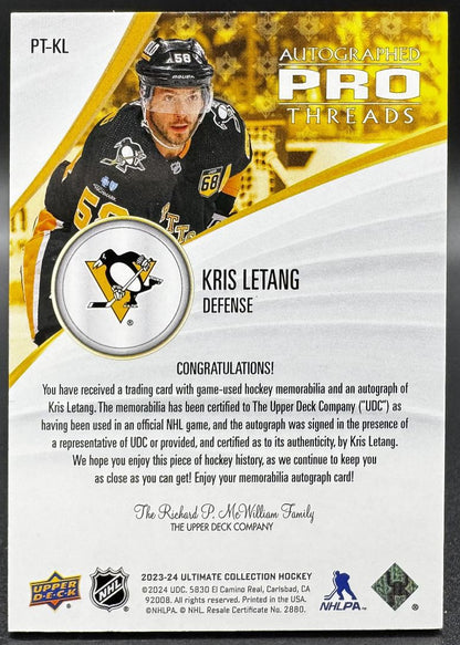 2023-24 UD Ultimate collection Kris Letang 68 Pittsburgh Penguins AUTO Patch /49