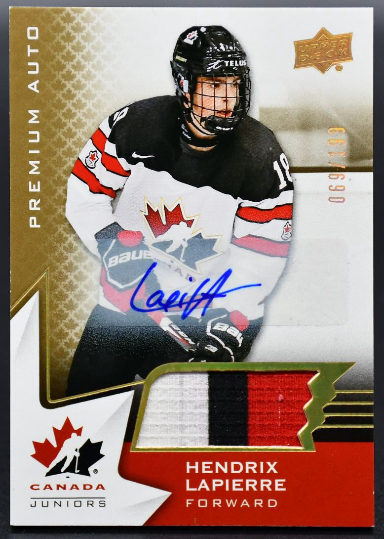 2020-21 UD Team Canada Juniors Base Jerseys Lapierre Team Canada Auto /199