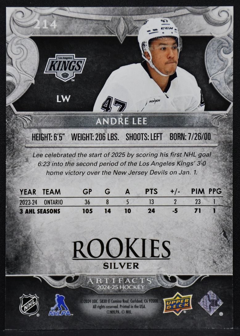 2024-25 UD Artifacts Rookies Silver Andre Lee 214 Los Angeles Kings RC 483/999 2241