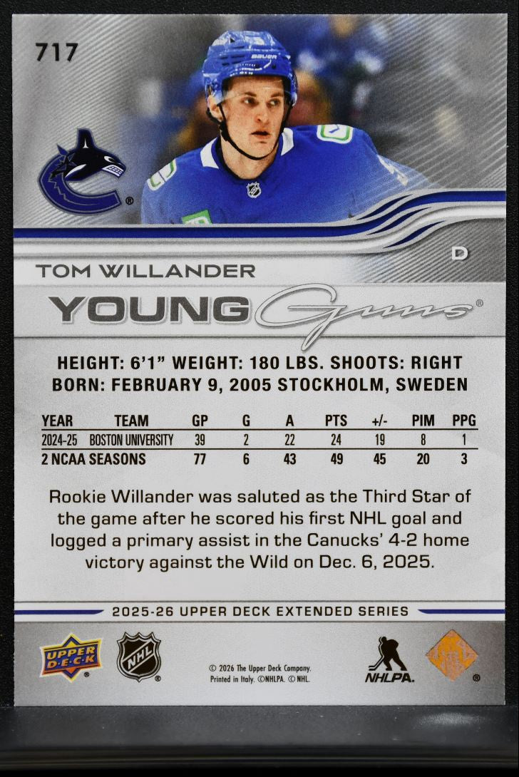 2025-26 Upper Deck Extended Series Young Guns Tom Willander 717 Canucks RC 1471