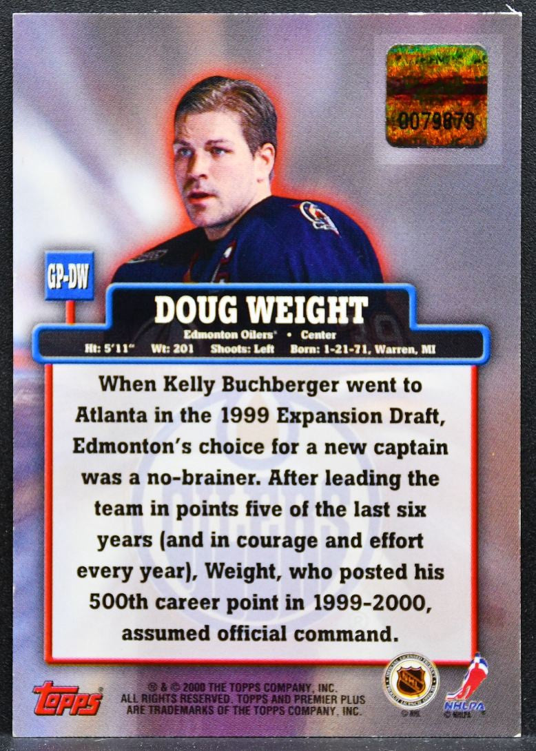 1999-100 Topps Premier Plus Game Pieces Doug Weight GP-DW Oilers Jersey 9806