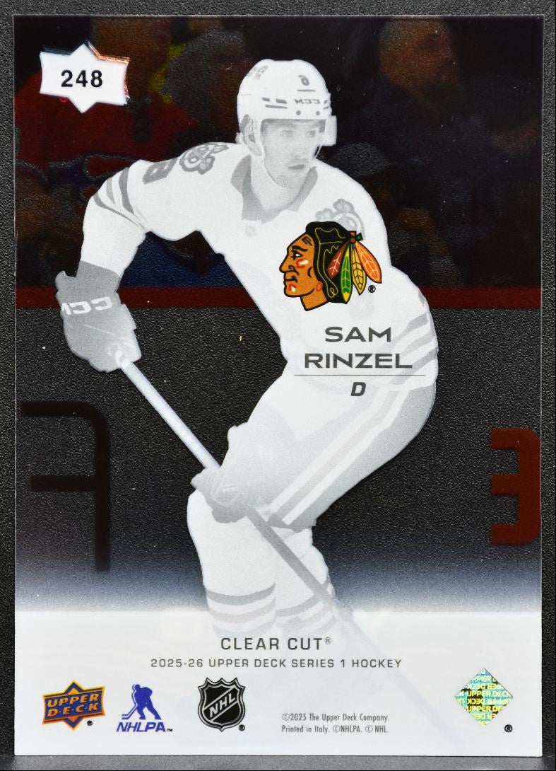 2025-26 Upper Deck Series 1 Young Guns Clear Cut Sam Rinzel Blackhawks RC 3987