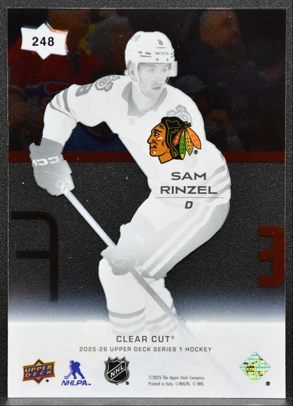 2025-26 Upper Deck Series 1 Young Guns Clear Cut Sam Rinzel Blackhawks RC 3987