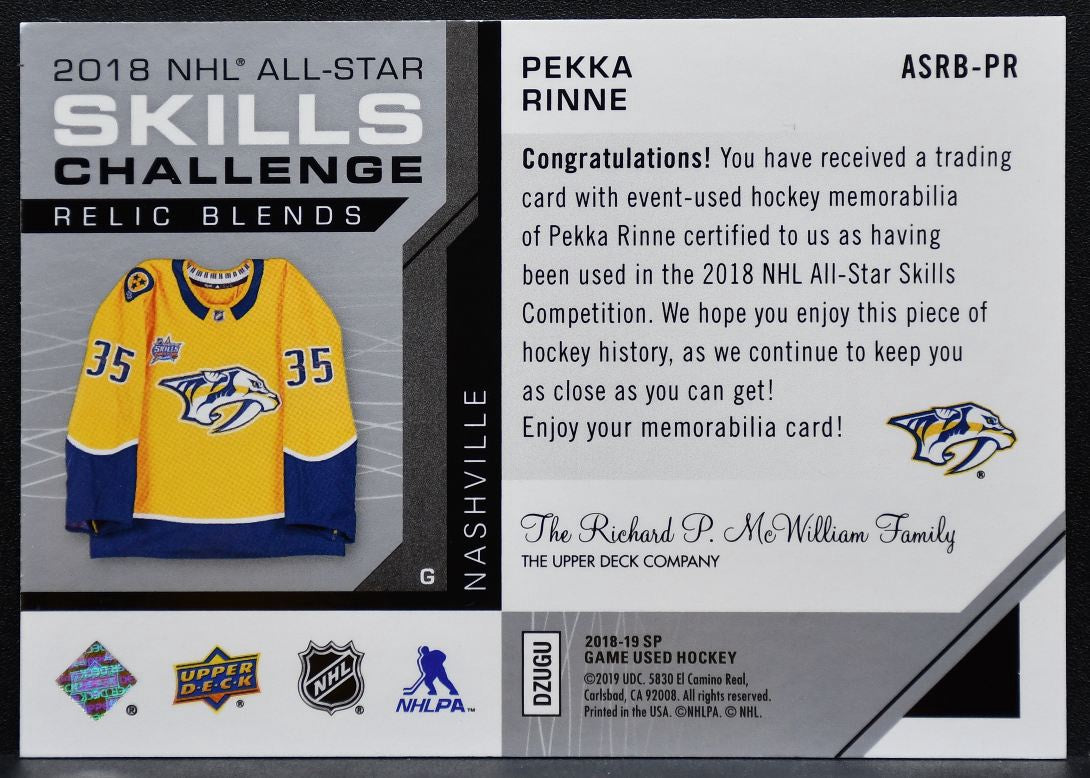 2018-19 SP Game Used 2018 NHL All-Star Skills Blends Rinne 051/125 Jersey 7950
