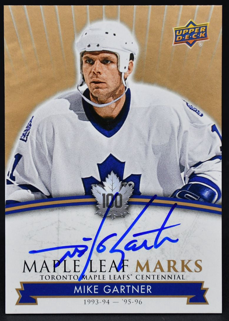 2017-18 UD Toronto Maple Leafs Centennial Leaf Marks Mike Gartner MLM-MG Auto