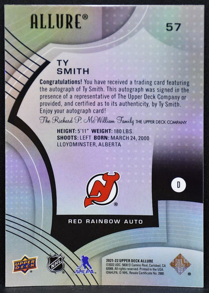 2021-22 Upper Deck Allure Red Rainbow Auto Ty Smith 57 Devils Auto 5545