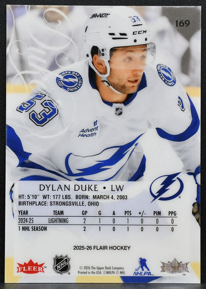 2025-26 Flair Rookie Dylan Duke 169 Tampa Bay Lightning RC 8785