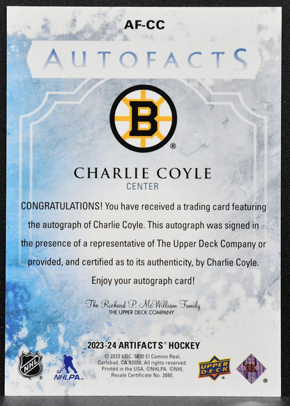 2023-24 Upper Deck Artifacts Auto Facts Charlie Coyle AF-CC Bruins Auto 3147