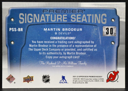 2021-22 Upper Deck Premier Signature Seats Martin Brodeur PSS-BR Auto 1104