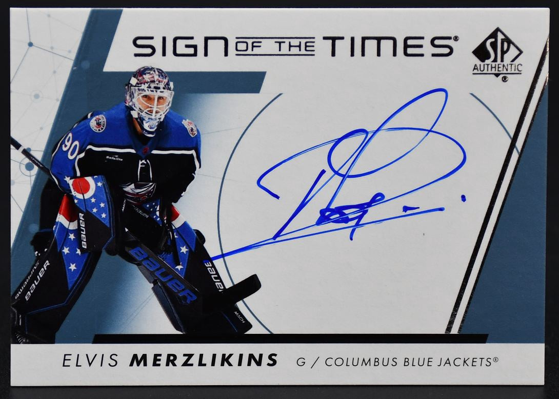 2022-23 SP Authentic Elvis Merzlikins SOTT-EM Columbus Blue Jackets Auto