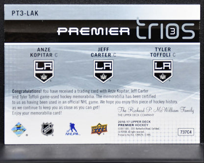 2016-17 UD Premier Trios Kopitar/Carter/Toffoli Kings 74/75 Jersey 1014