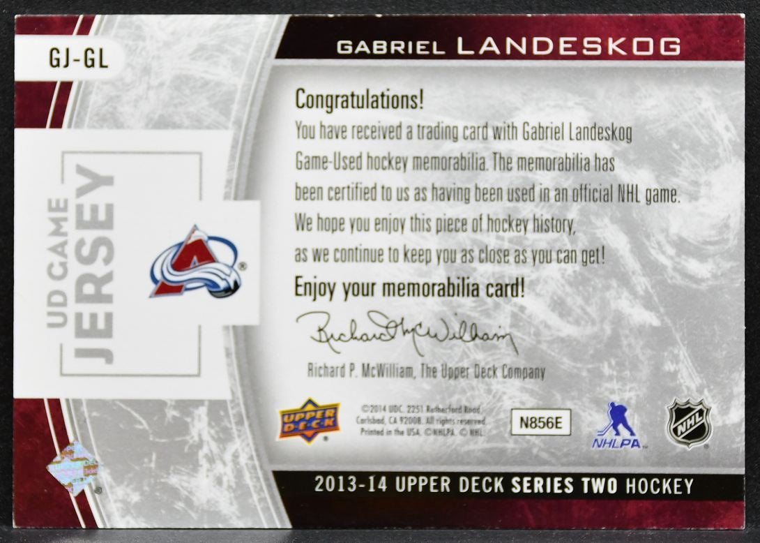 2013-14 UD Series 2 UD Game Jerseys Gabriel Landeskog Avalanche Jersey 3066