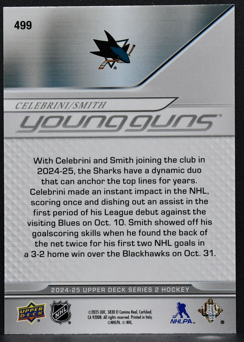 2024-25 UD Series 2 Young Guns Teammates Macklin Celebrini / Will Smith RC 7107