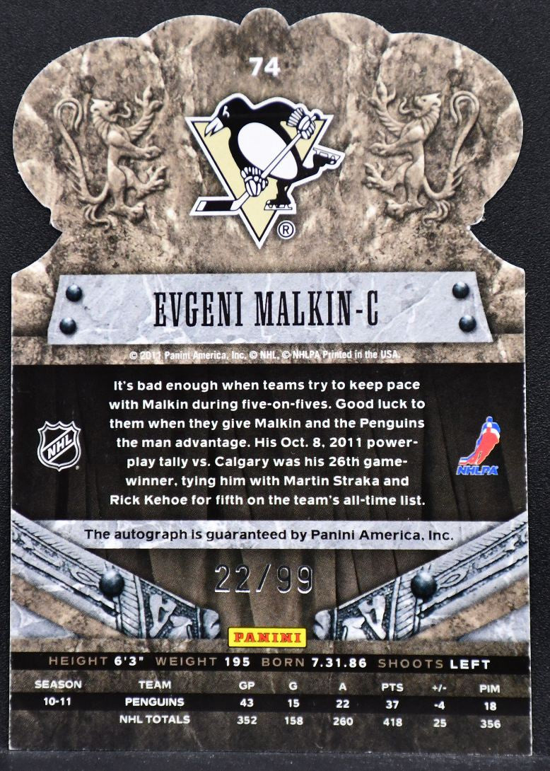 2011-12 Panini Crown Royale Premiere Date Autographs Evgeni Malkin 74 Auto /99