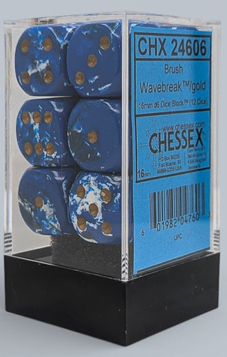 Chessex Brush™ Wavebreak™/gold 16mm Dice Block™ (24606)