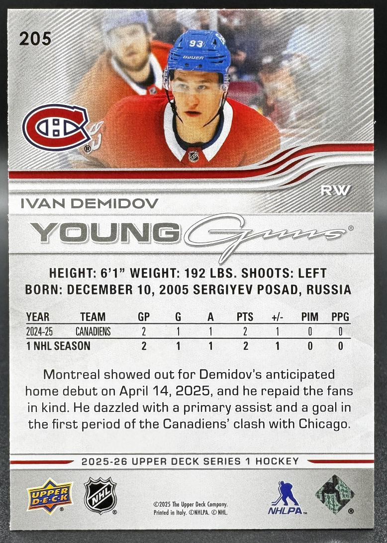 2025-26 UD Series 1 Hobby Ivan Demidov 205 Montreal Canadiens RC