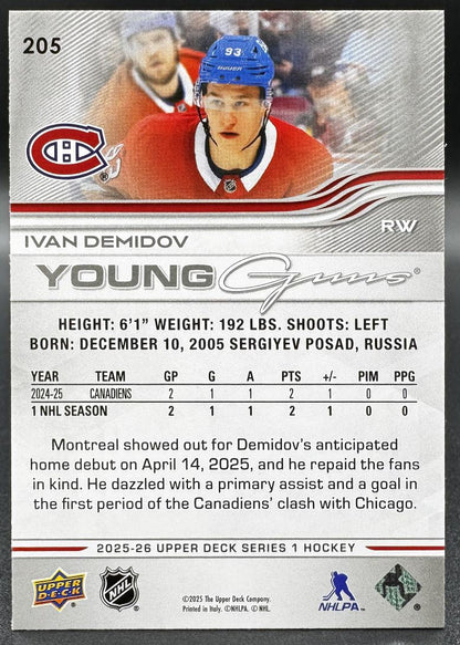 2025-26 UD Series 1 Hobby Ivan Demidov 205 Montreal Canadiens RC
