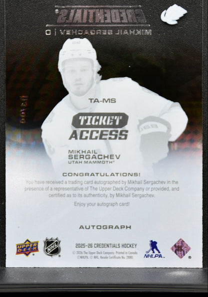 2025-26 UD Credentials Acetate Ticket Access Auto Sergachev Auto 04/99 9850