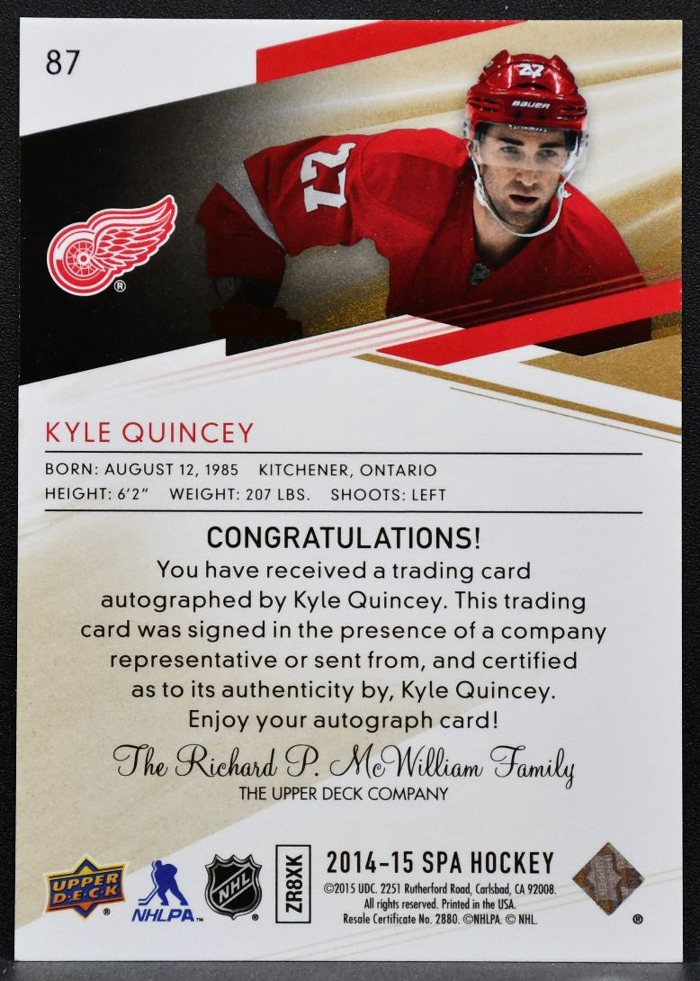 2014-15 SP Authentic Limited Auto Kyle Quincey 87 Detroit Red Wings Auto 1762