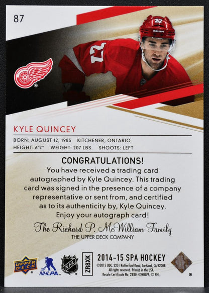 2014-15 SP Authentic Limited Auto Kyle Quincey 87 Detroit Red Wings Auto 1762