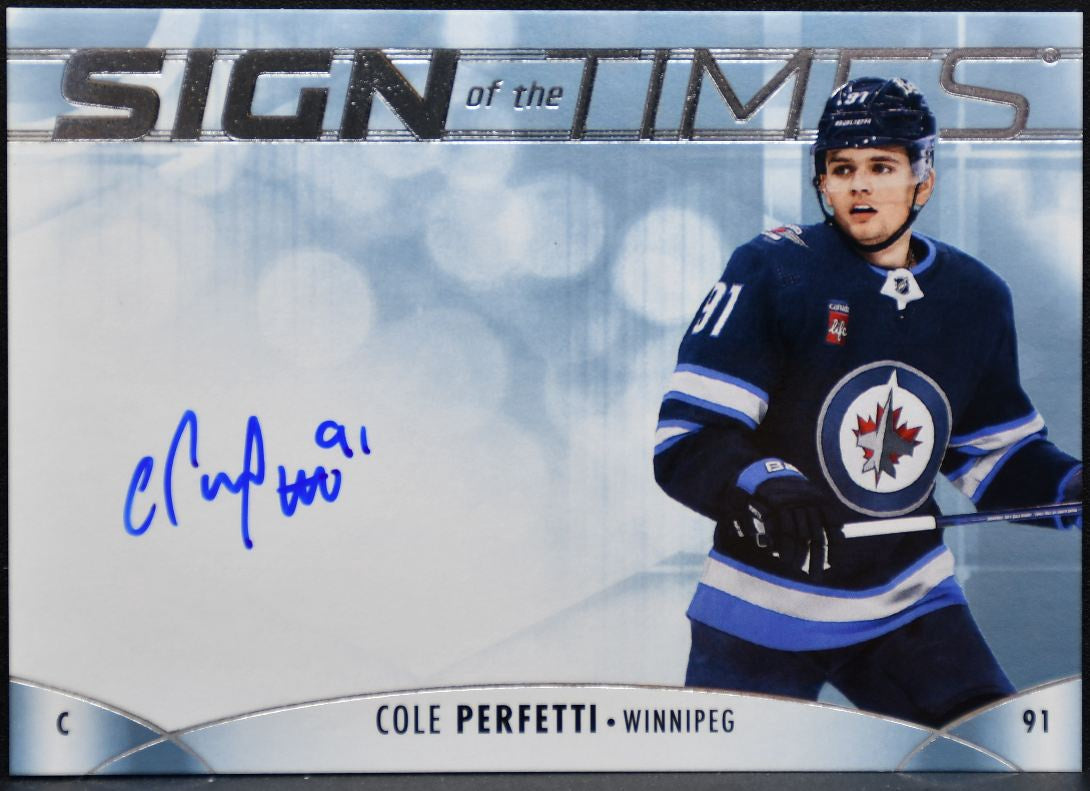 2023-24 SP Authentic Sign of the Times Cole Perfetti SOTT-PE Jets Auto 5479