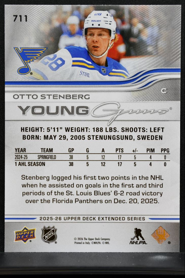 2025-26 Upper Deck Extended Series Young Guns Otto Stenberg 711 Blues RC 1518