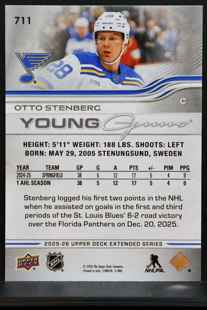 2025-26 Upper Deck Extended Series Young Guns Otto Stenberg 711 Blues RC 1518