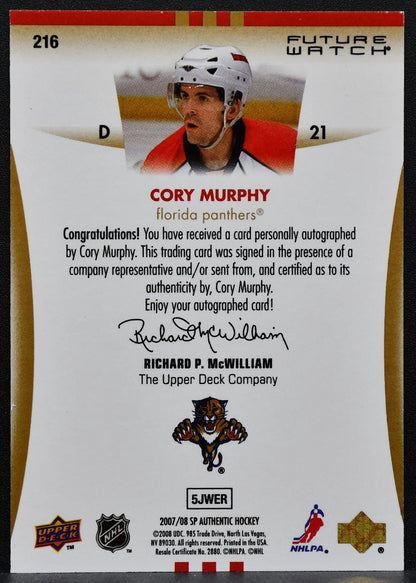 2007-08 SP Authentic Future Watch Auto Cory Murphy Panthers RC Auto 077/999 8214