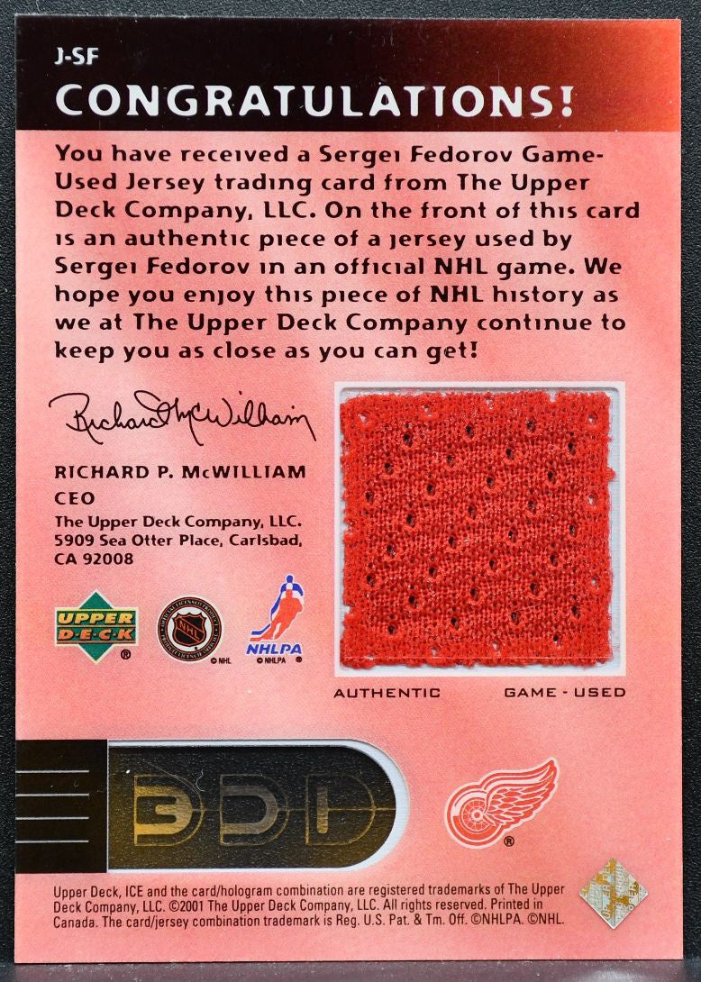 2001-02 Upper Deck Ice Jerseys Sergei Fedorov J-SF Detroit Red Wings Jersey 4850
