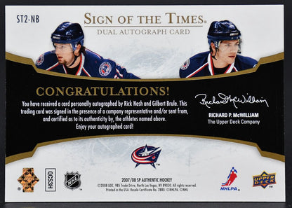 2007-08 Sp Authentic Sign of the Times Dual Nash / Brule Blue Jackets Auto